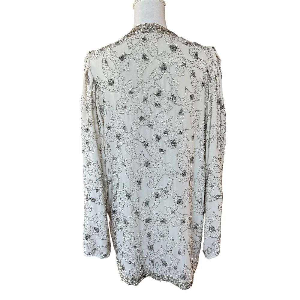 JACK BRYAN Embellished Beaded Sequin Jacket‎ Cream Formal Evening Women 10